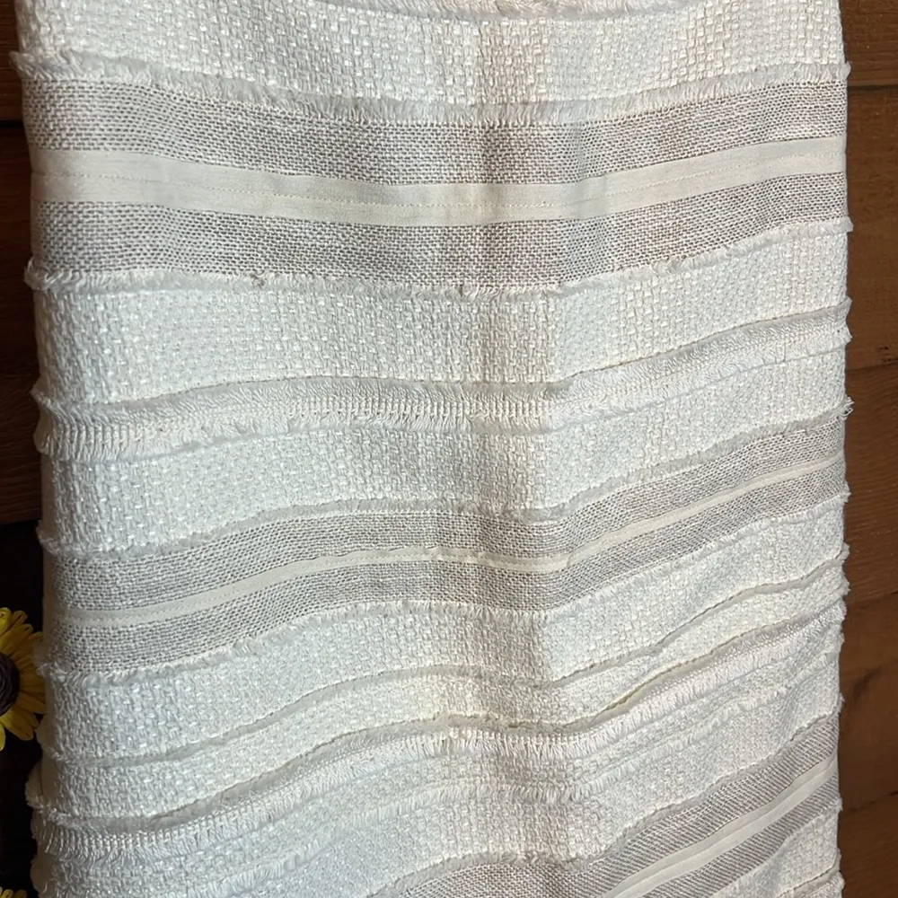 Talbots Midi Textured Cotton Linen Fringe Cream White Pencil Skirt Zip Lagenlook - Image 2