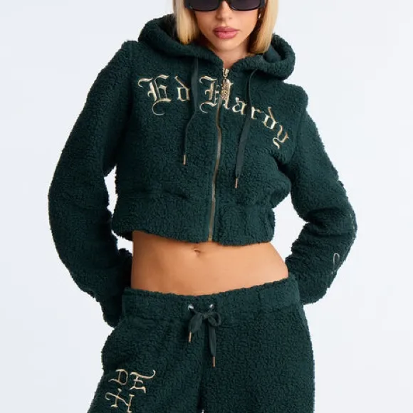 ED Hardy Sherpa Embroidered Green Set Size Large NWT - Image 9