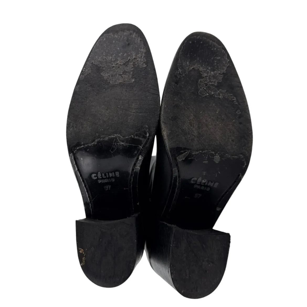 Celine Paris Women's Black Leather Block Heele Mid Calf Boots Size 37 US 6.5 - Image 4