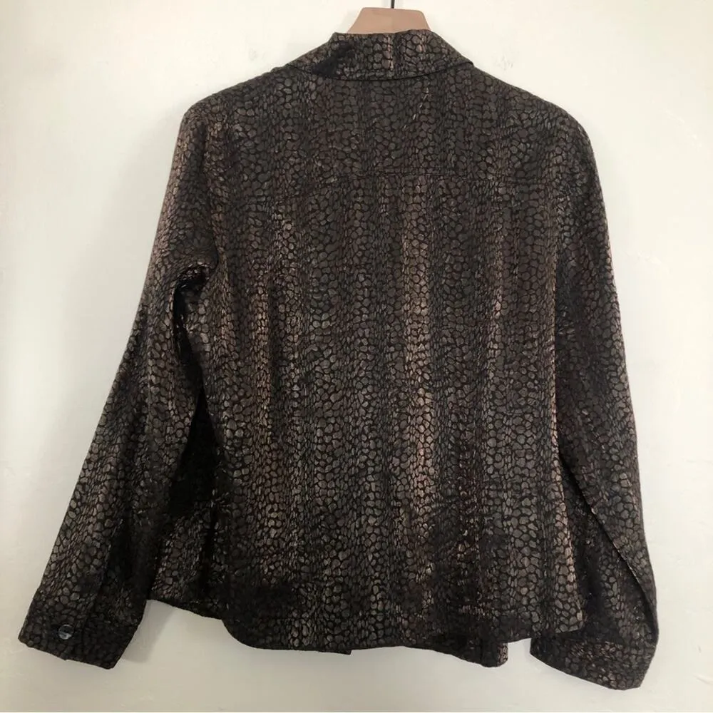 Chico's Leopard Print Metallic Black Gold Long Sleeve Button Up Blouse Shirt Top - Image 6