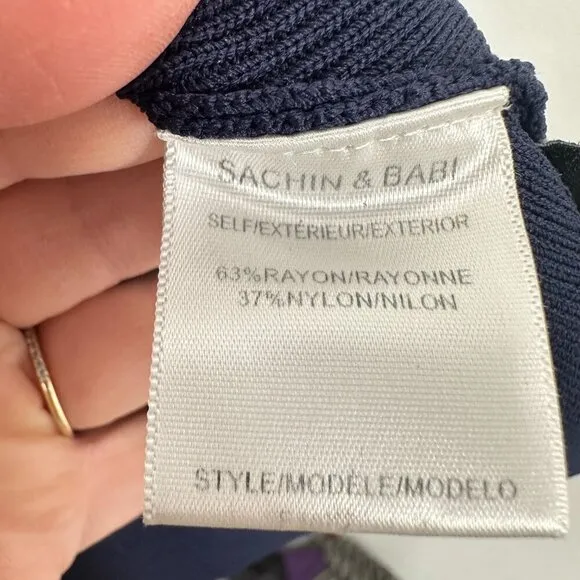 Sachin & Babi Vania Ribbed Ruffle Knit Navy Blue Top Women's Size XS‎ Career - Image 3