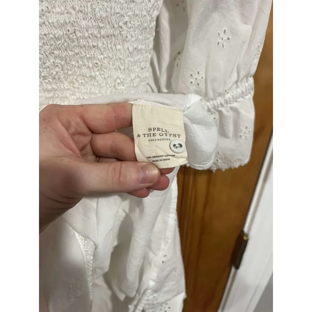 Womens Spell Bo & The Gypsy Organic Cotton Eyelet Mini Dress White Size Small - Image 5