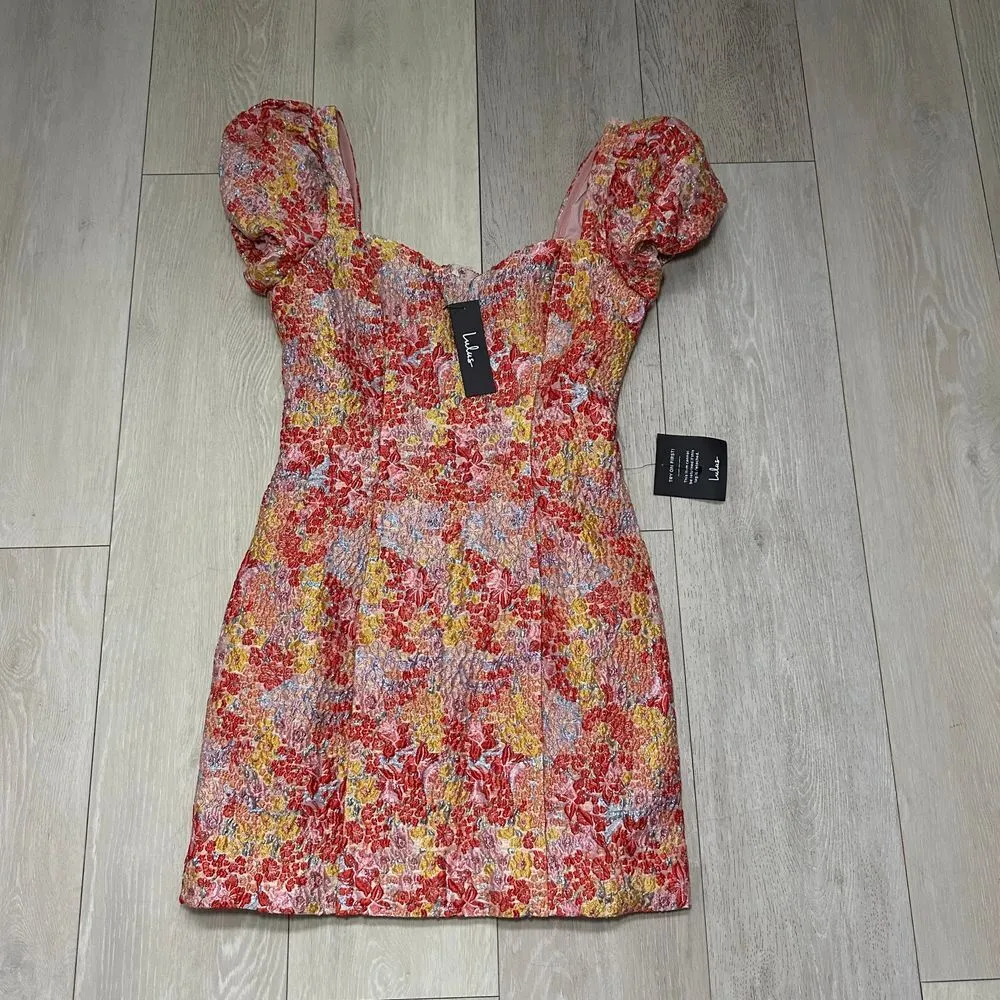 NWT Lulus floral jacquard mini vacation‎ going out dress colorful size small - Image 3
