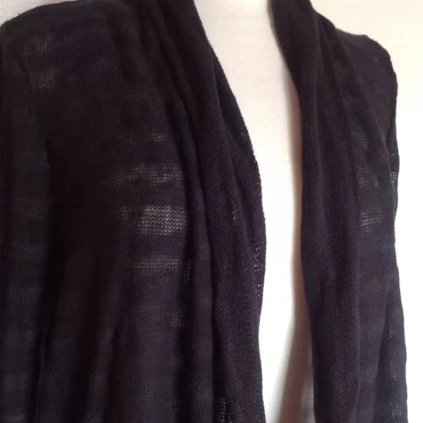 FREE PEOPLE Black Navy Striped Sweater Maxi Cardigan Duster 100% Cotton XS - Image 4