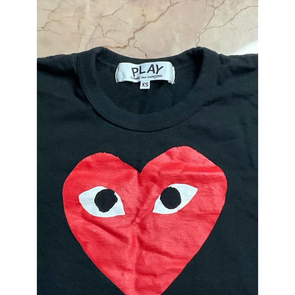 COMME DES GARCONS PLAY Womens Cotton Tee With Red Emblem in Black XSmall - Image 7