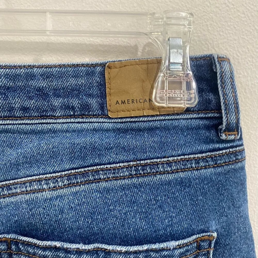 American Eagle Stretch Mom Jean Distressed Knees Size 4 Blue - Image 4