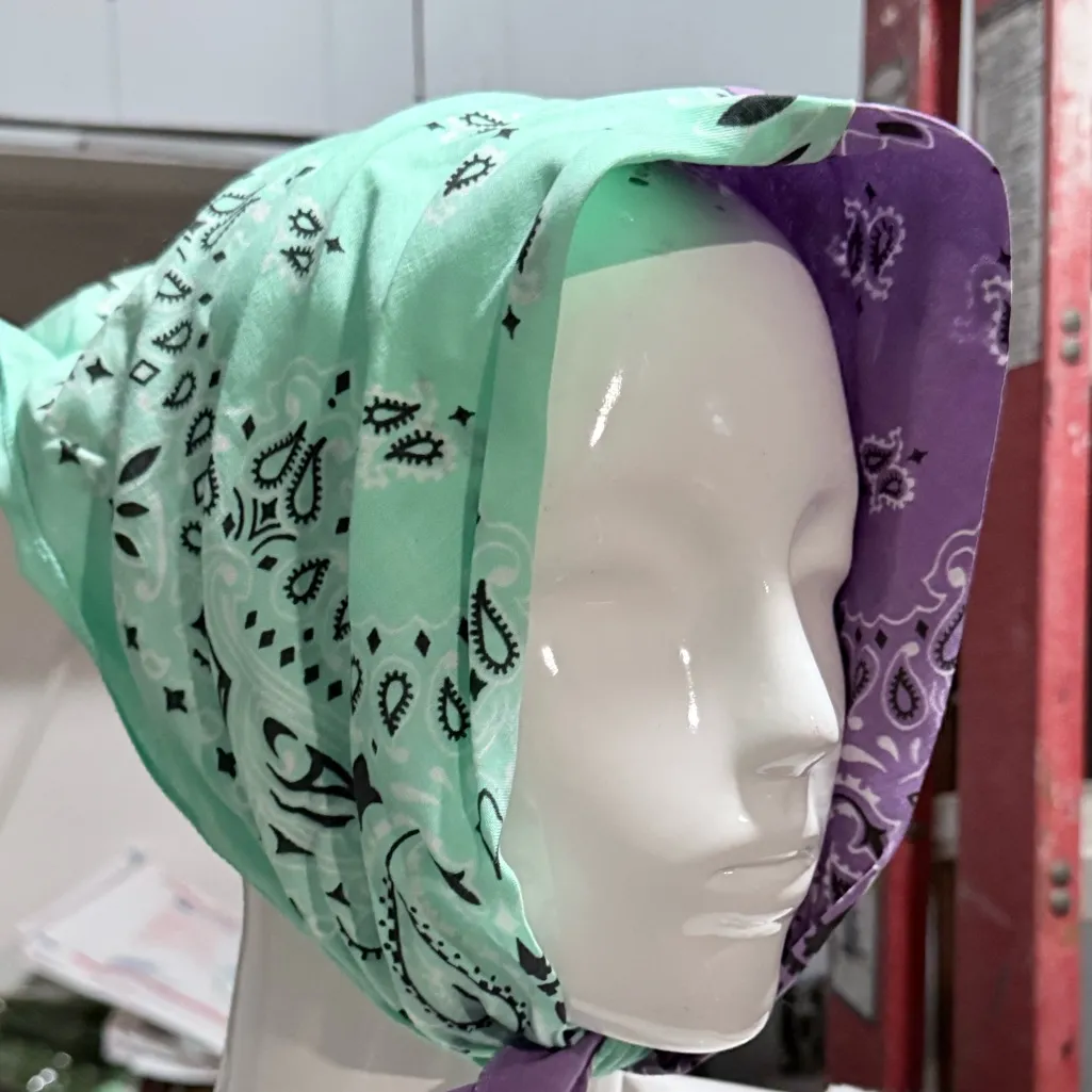 Split Green and Purple Bandana Headscarf - Image 3