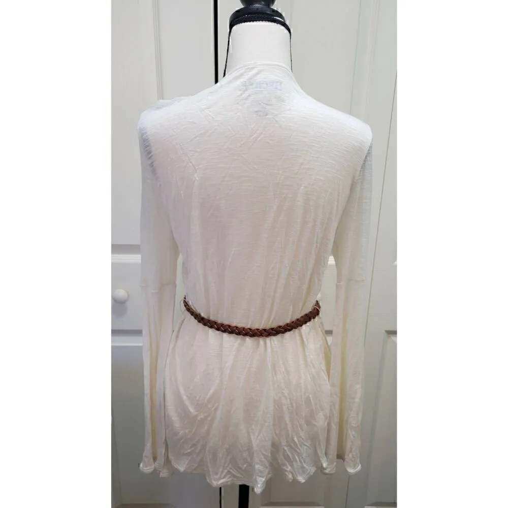 Decree Size M Open Front Cardigan With Removeable Brown Woven Belt - Image 3