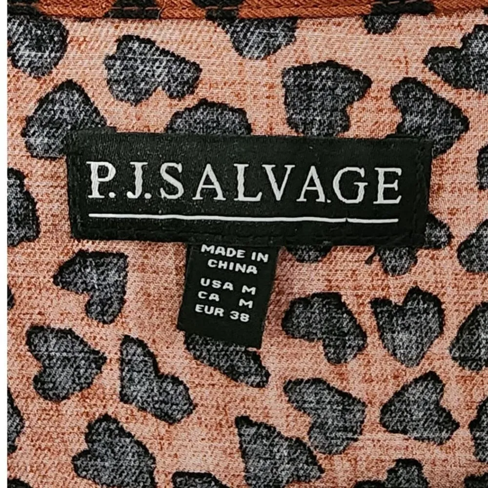 PJ Salvage Wild Love Heart Print Pajama Top Brown Black Medium - Image 5