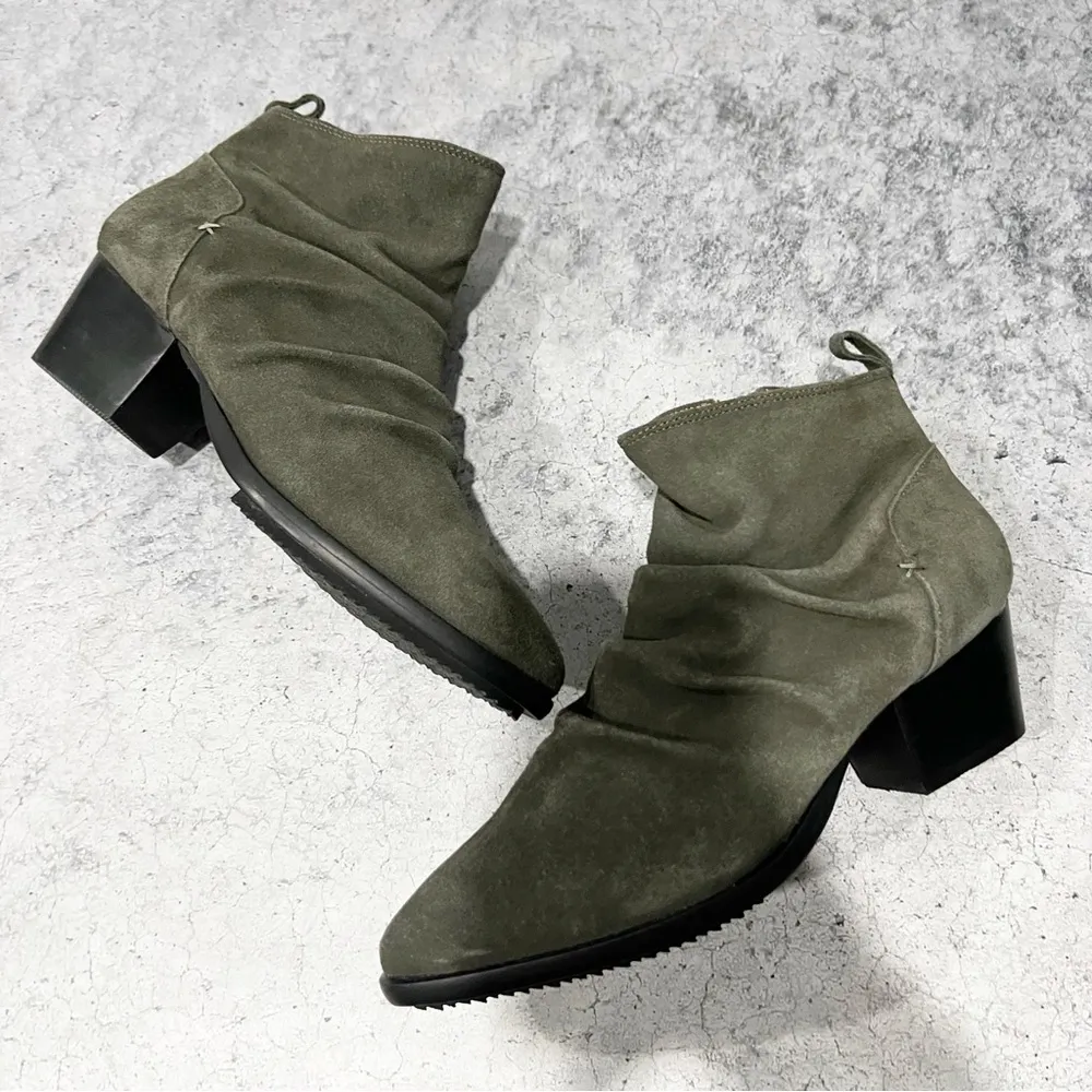Kelsi Dagger Brooklyn Ego Suede Ankle Boots Olive Green Point Toe Block Heel 7.5 - Image 2