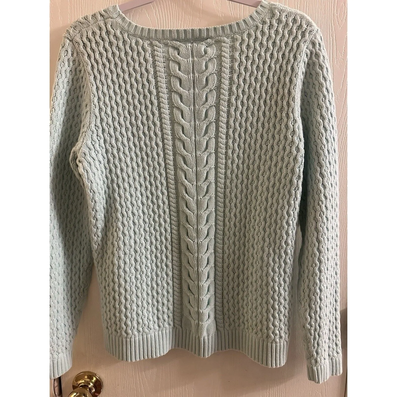 Lands' End Womens Drifter Light Blue Cable Knit Crewneck Pullover Sweater Size M - Image 4