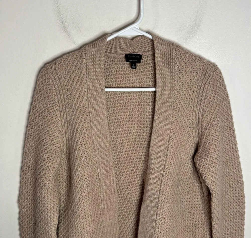Talbots Tan Pure Cashmere Open Front Knit Longline Cardigan Sweater Size S - Image 3