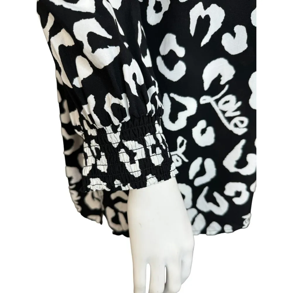 Denim & Co. Valentine's Day Printed Blouse w/ Smocked Cuff Black 2X - Image 9