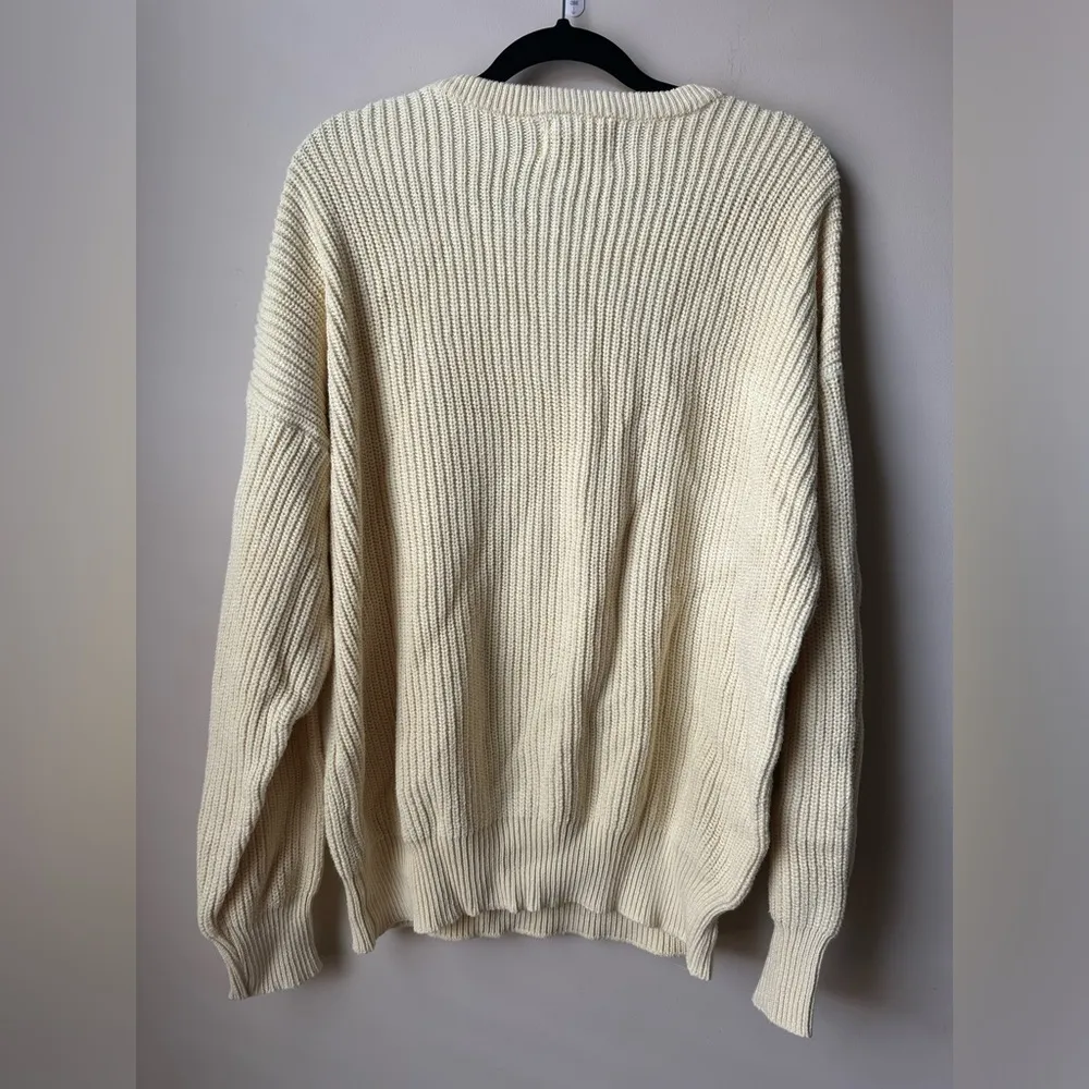 Vintage Yachting Yellow Chunky Knit 100% Cotton Crew Neck Sweater Preppy XL USA - Image 3