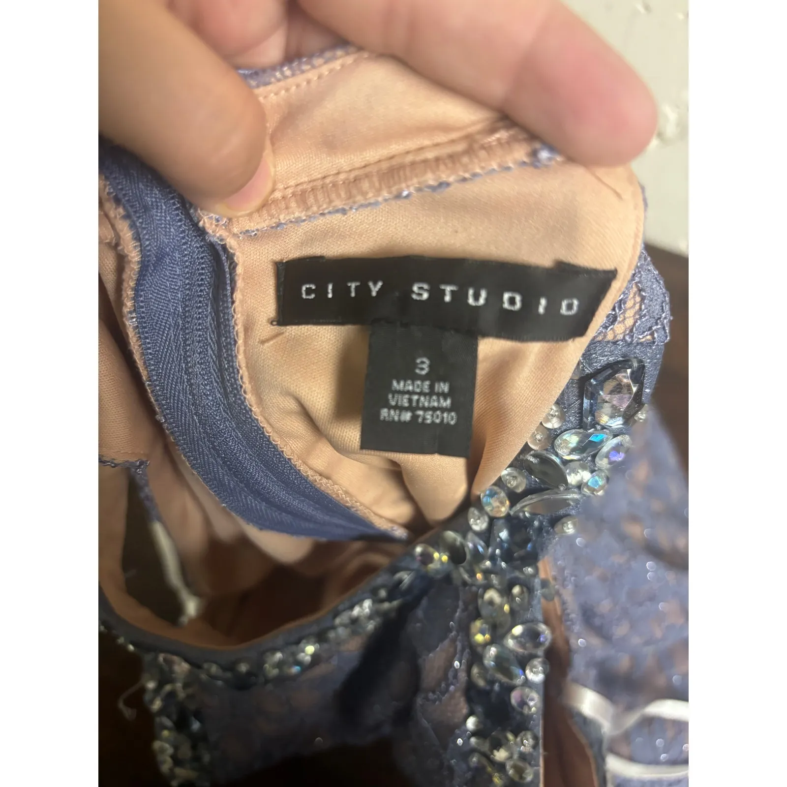 City Studio Maxi Length Blue Floral Lace Sleeveless Formal Dress Prom Wedding Size 10 - Image 5