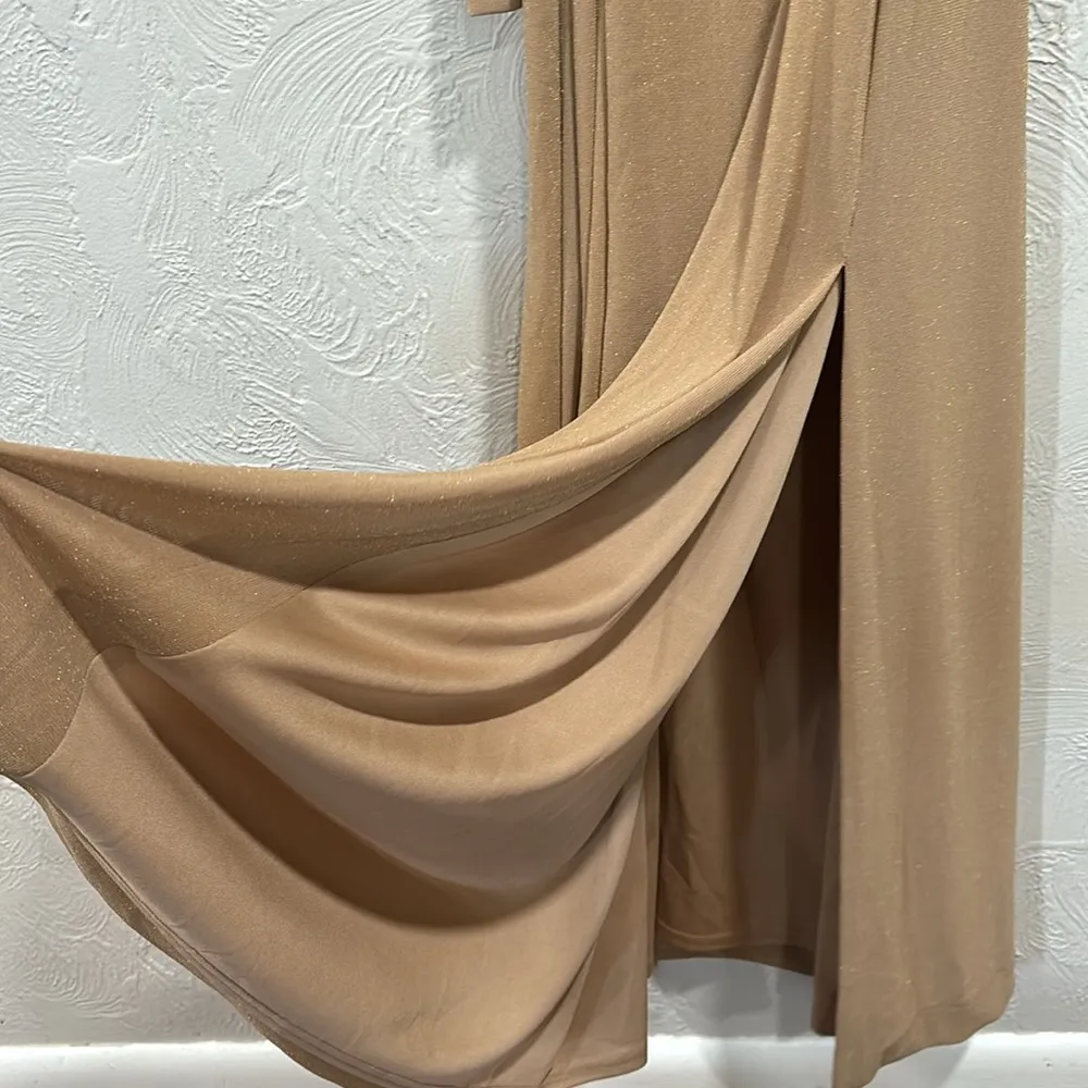 Boston Proper NWT Three Quarter Tie Waist Metallic Shimmer Maxi Dress Size Med - Image 5