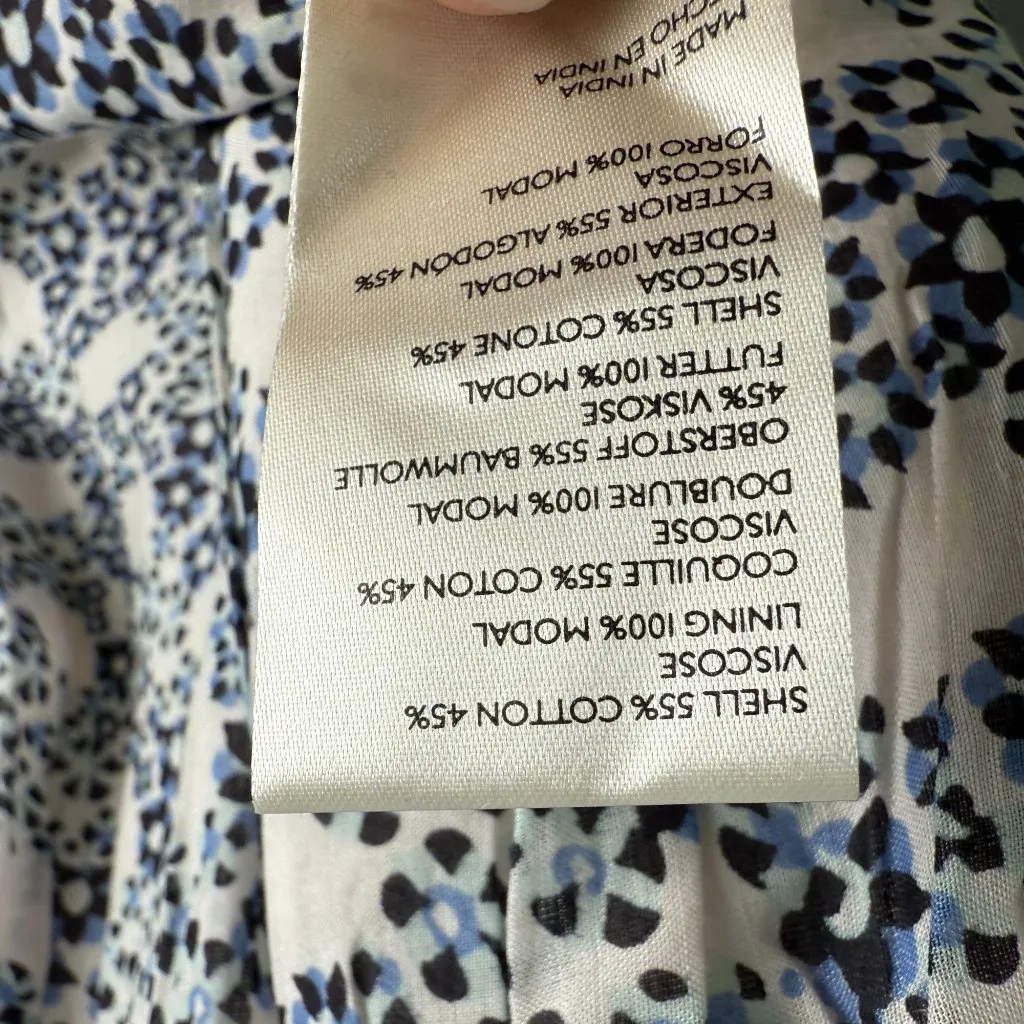 Anthropologie V-Neck Plunge Mini Tunic Dress Blue Cream Size L Garden Party - Image 8