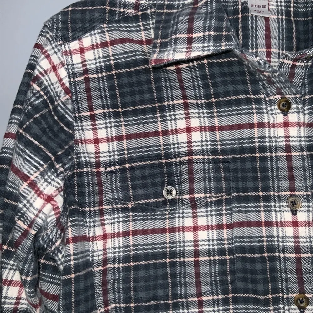 Carhartt Gray Red & White Mid Weight Flannel Button Front Long Sleeve Shirt XL - Image 3