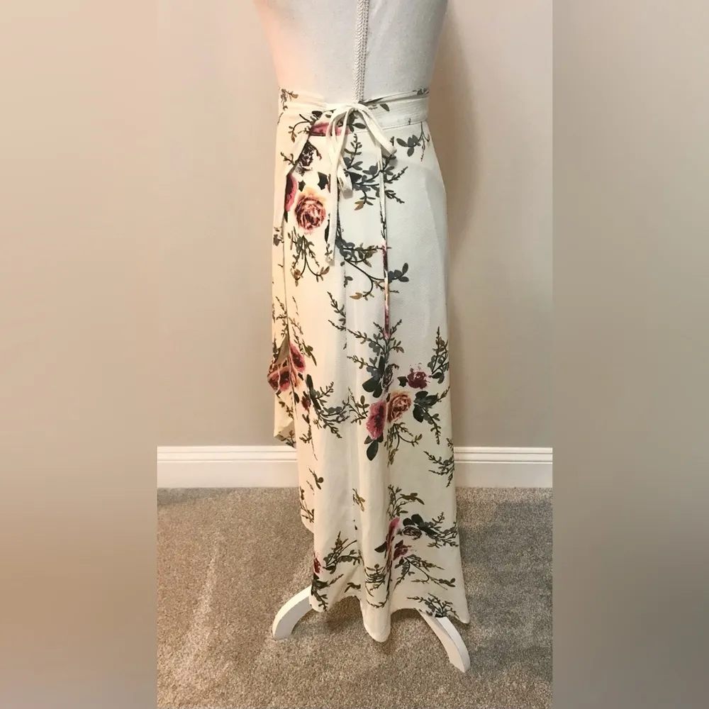 Bohemian Cream background Floral Wrap maxi Skirt - Image 7