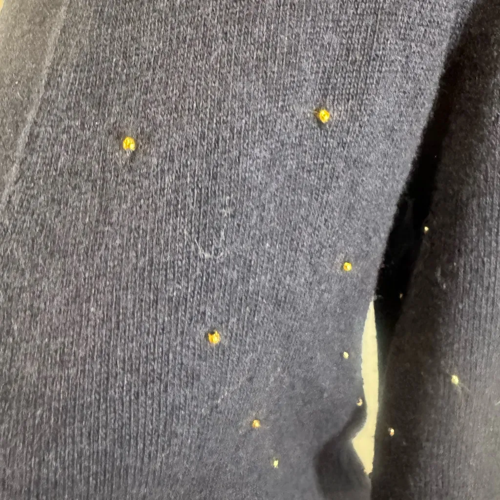 Banana Republic Italian cashmere blend gold beaded navy cardigan sweater medium - Image 3