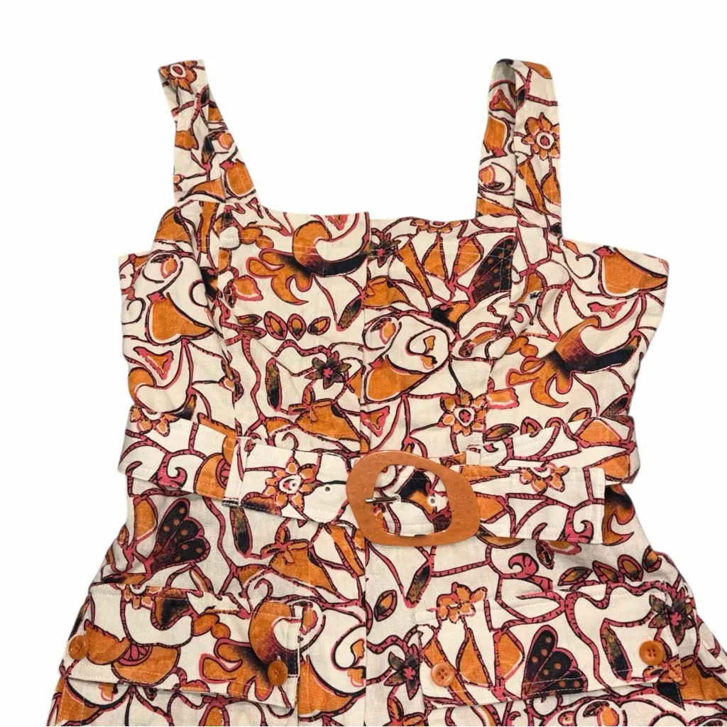 House Of Harlow Belted Linen Blend Paisley Floral 60’s Shorts Romper Jumpsuit 6 - Image 4