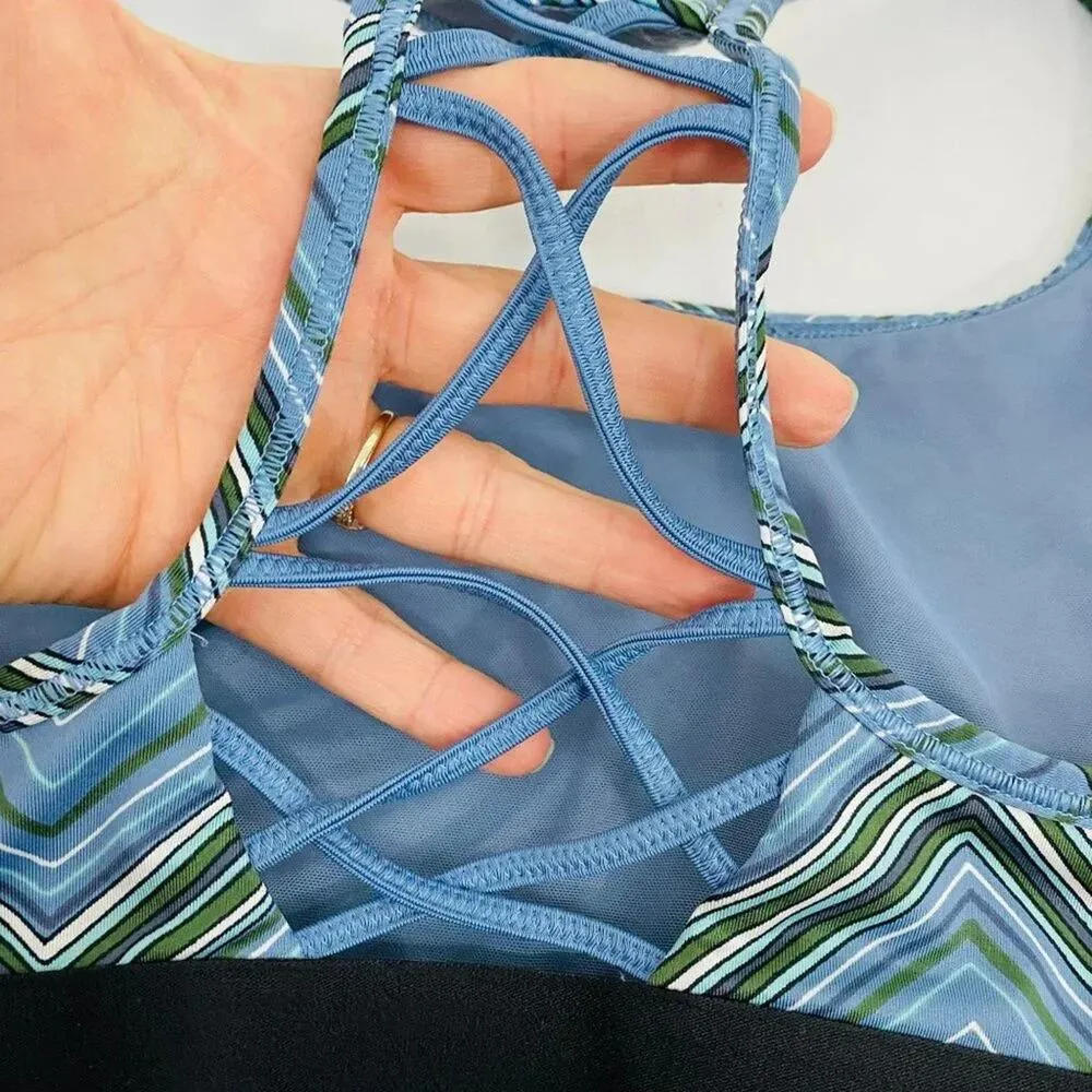 Victoria's Secret Sport Bra Strappy Blue Geometric Pattern Women Medium - Image 3
