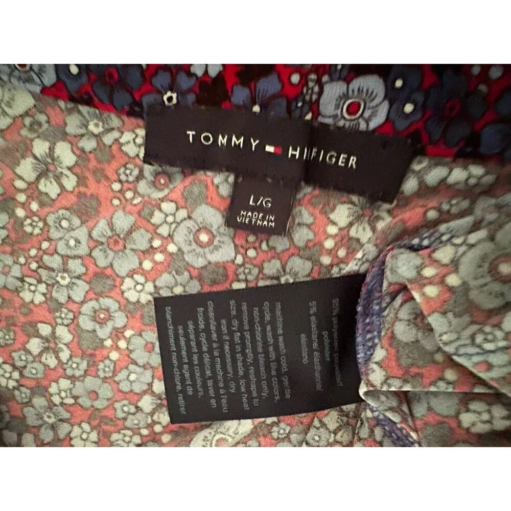 TOMMY HILFIGER Romper Shorts L Red Black Blue White Floral Drawstring Waist - Image 7