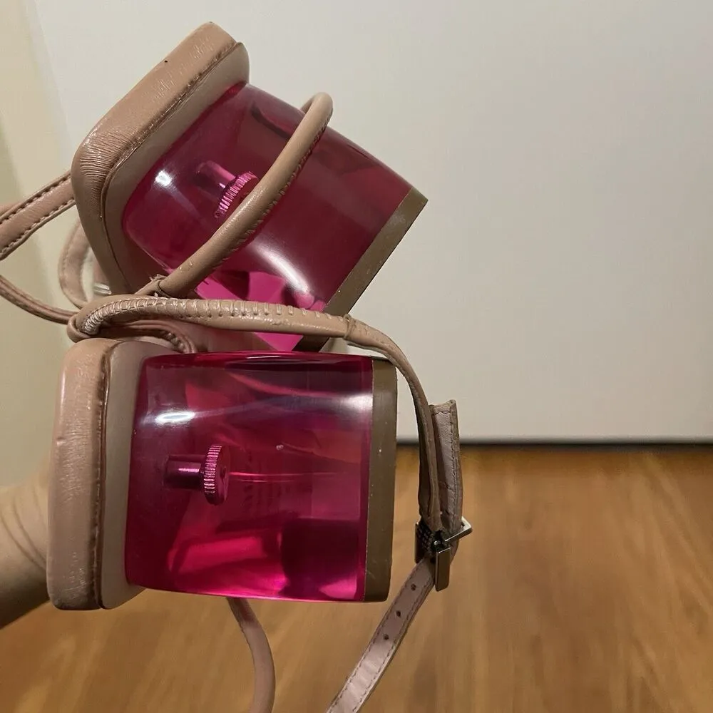 NWT SCHUTZ honey beige Taryn leather strappy pink block strappy heels size 9 - Image 5