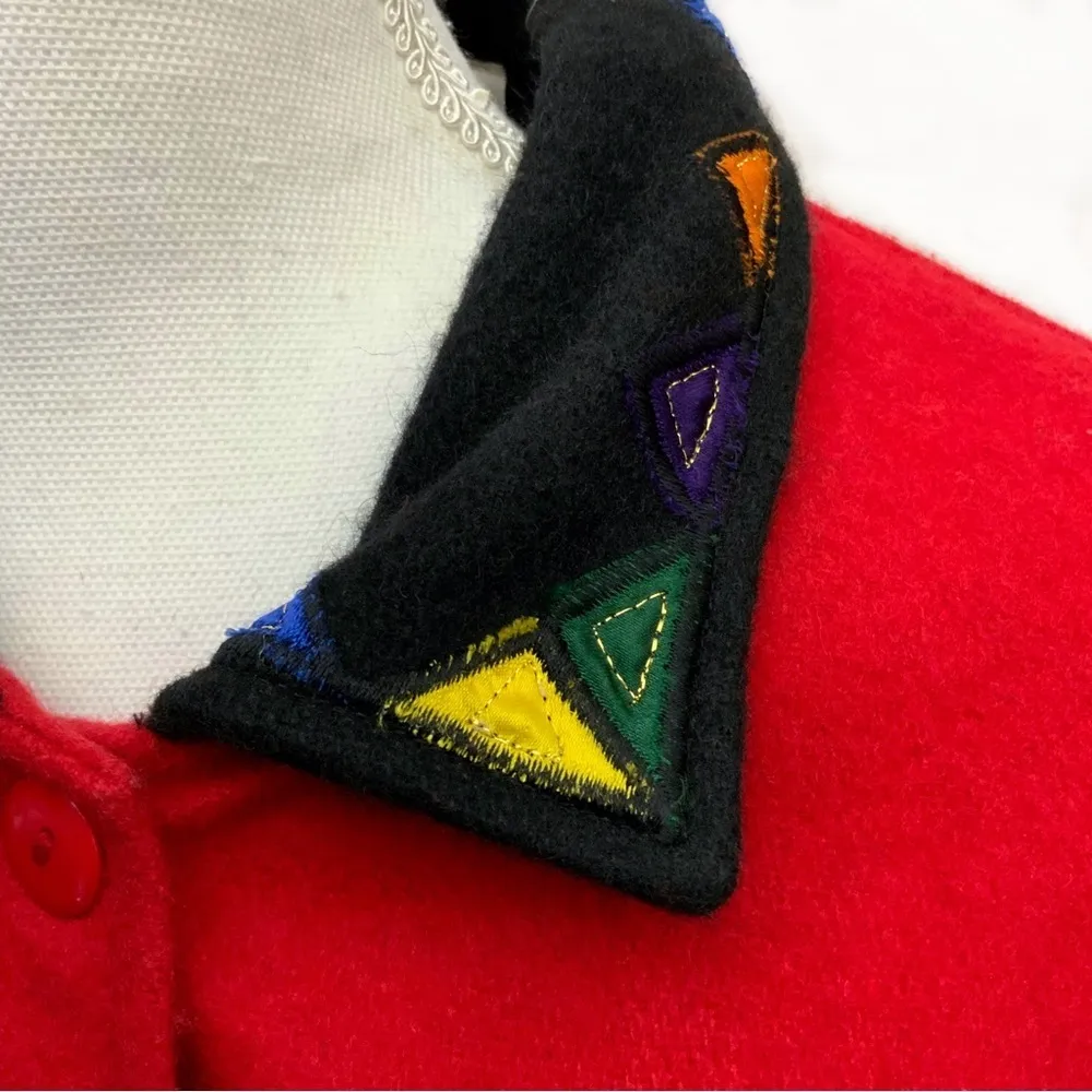 Take Two Vintage Christmas Jacket Boxy Red Multicolor Embellished 80’s Large - Image 6