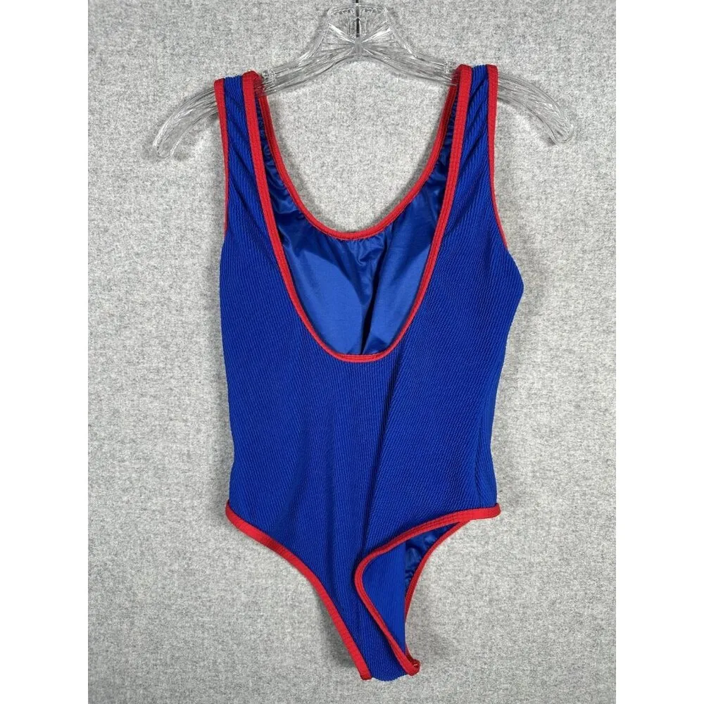 Pink lily Womens One Piece Blue Red Swimsuit Large High Thigh Scoop Neck Back - Image 5