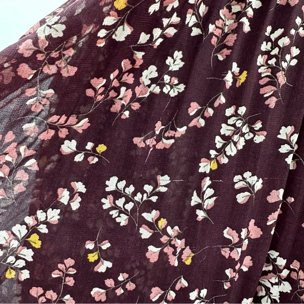 41 Hawthorn Burgundy Pink & White Floral Long Sleeve Accordion Pleated Top Sz SP - Image 8