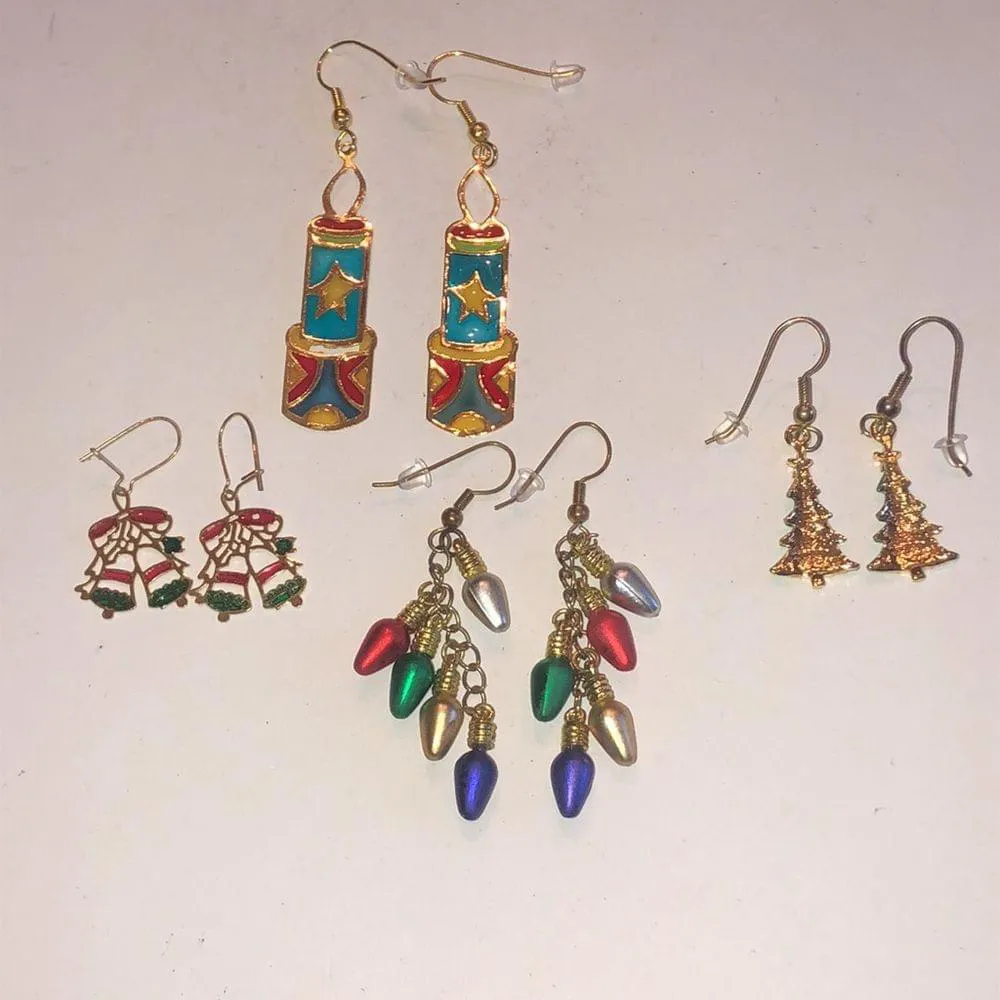 Lot of 4 Christmas Tree Holiday Ornament Pierced Earrings Gold - Image 6