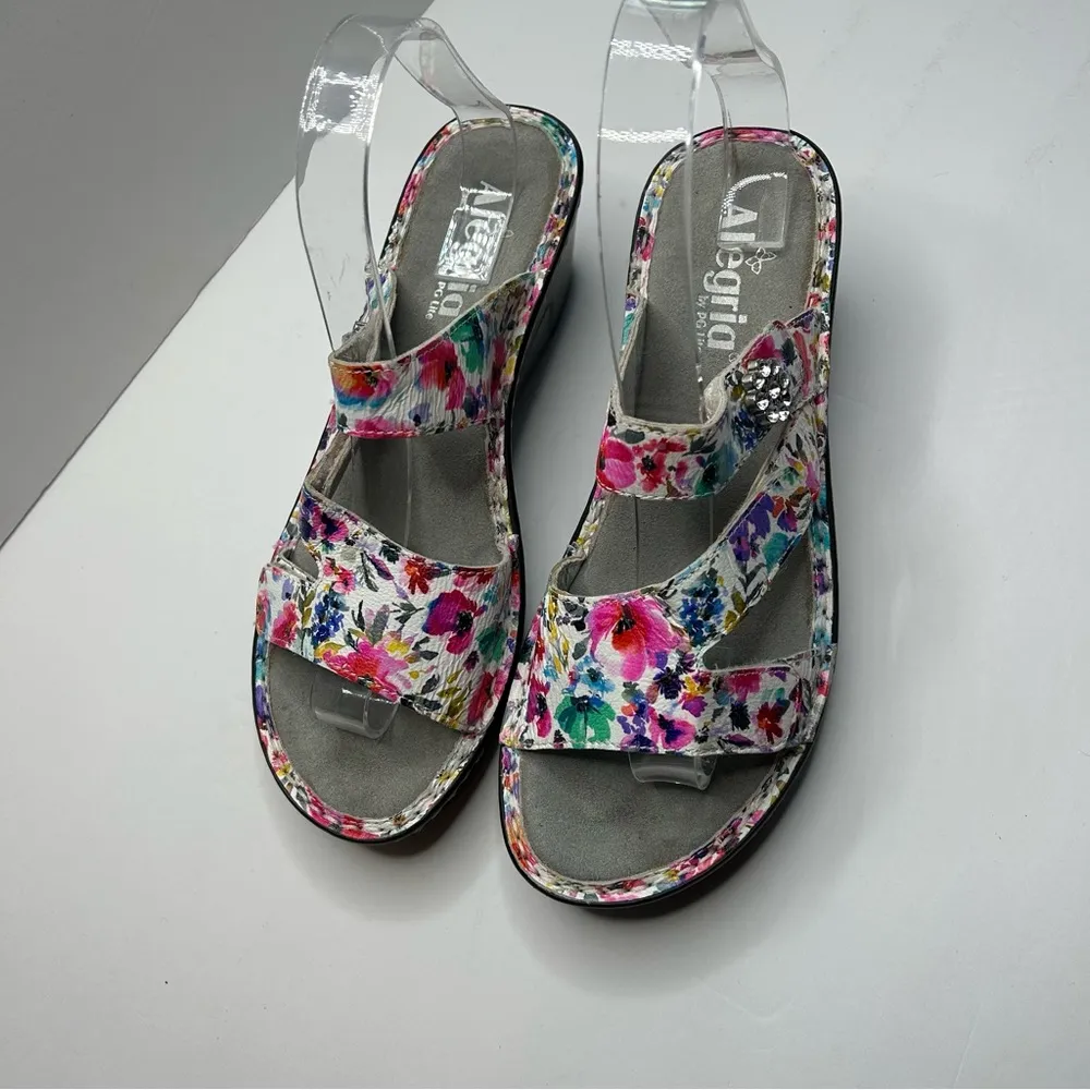  White Floral Wedge Shoes with Clear Strap - Image 3