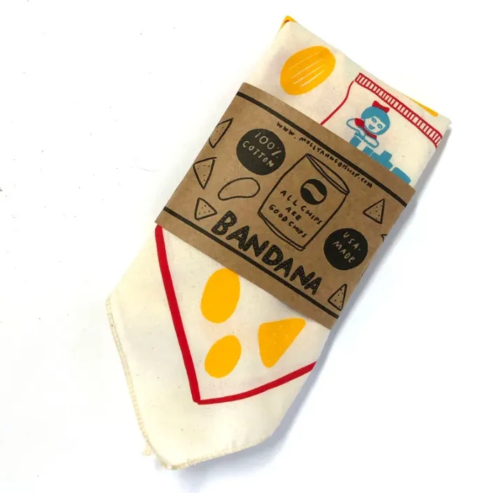 NEW Molly Anne Bishop 100% Cotton Bandana Hand Drawn Chips Printed Food Cute Multiple - Image 2