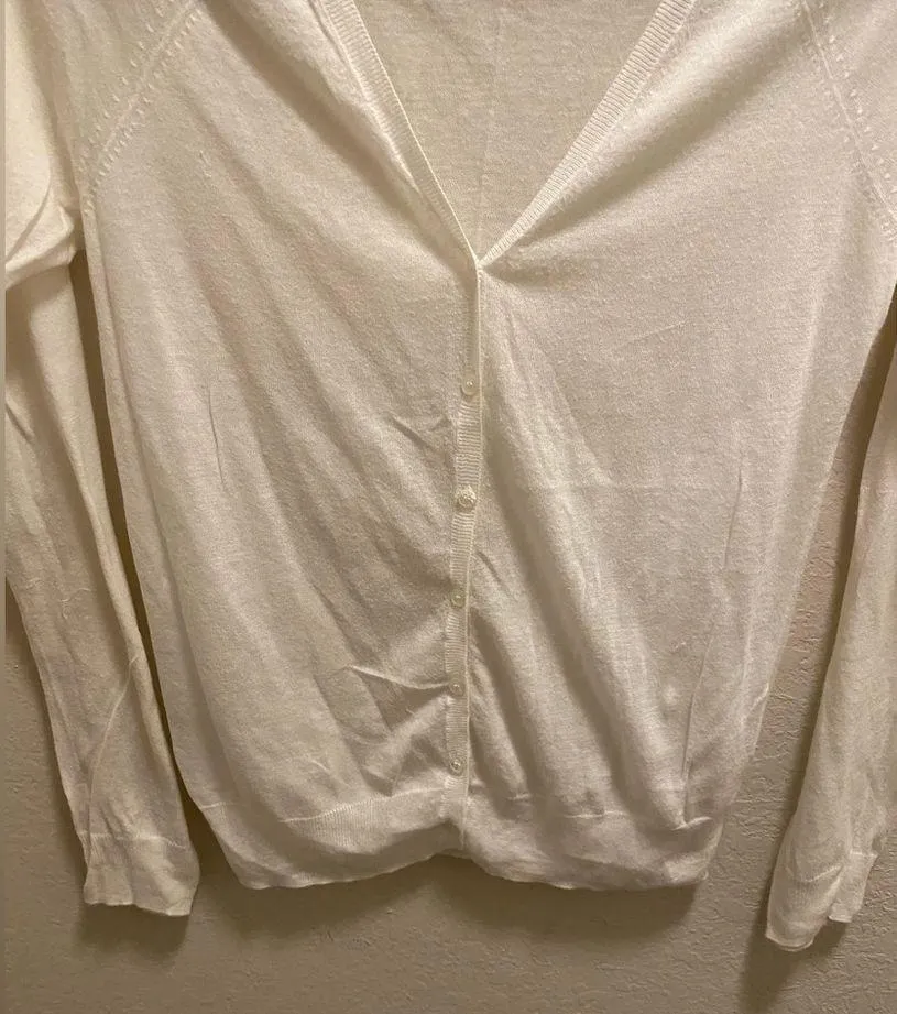 Tory Burch thin sheer white v-neck cardigan - Image 4