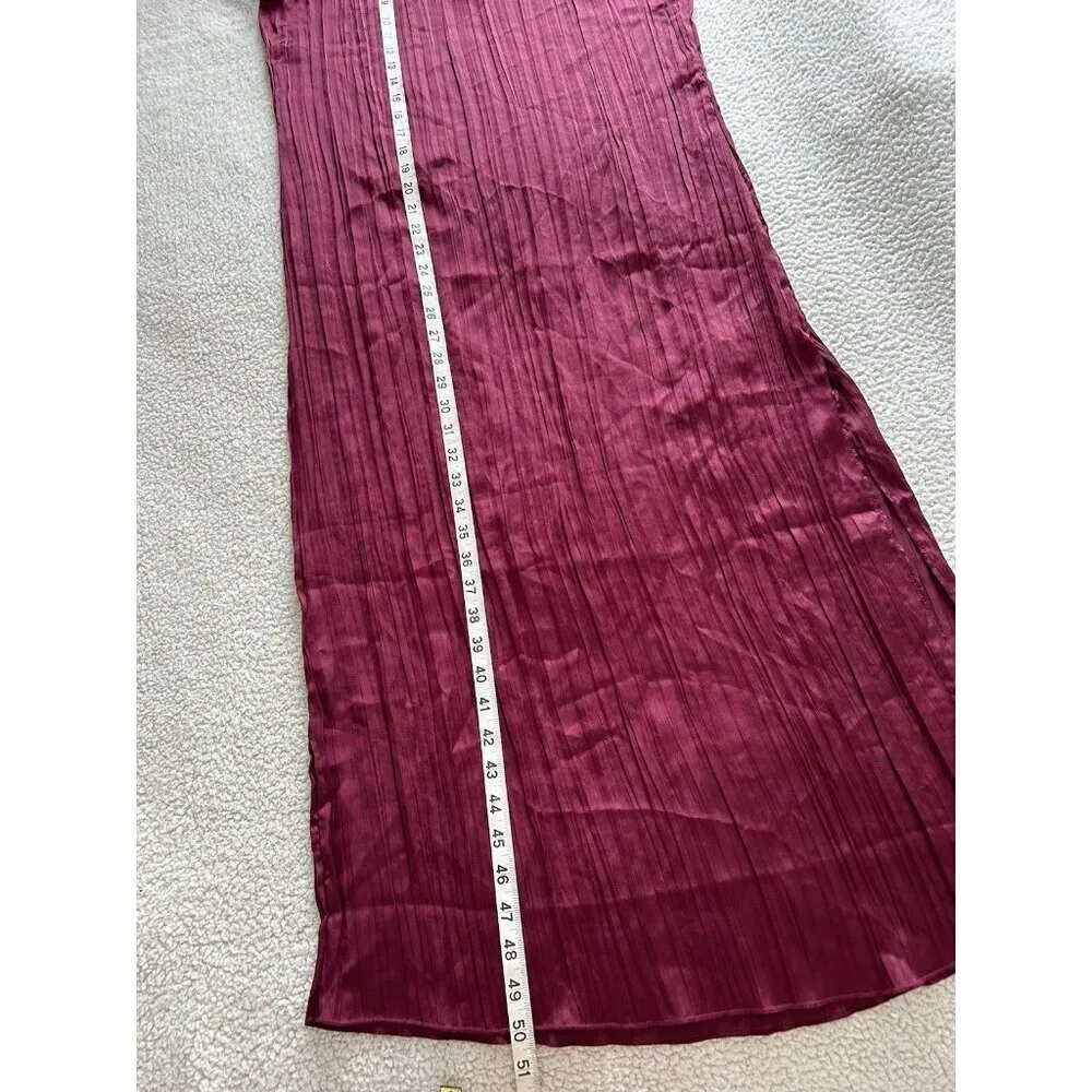 Madewell Short-Sleeve Slip Midi Dress Satin Plisse in Mulberry Wine Size S - Image 9