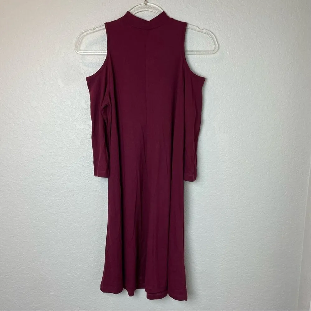 HOT KISS Burgundy Cold Shoulder Dress w/ 3/4 Sleeves Size M - Image 5