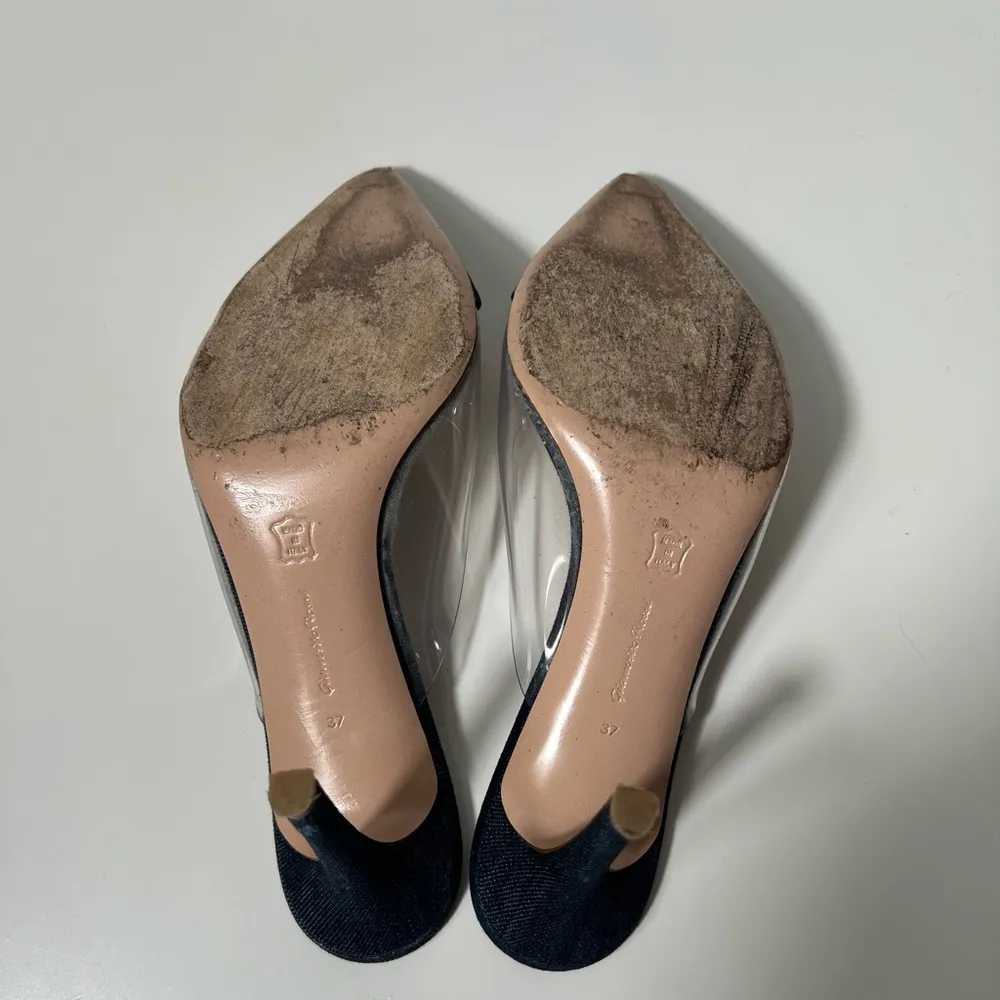 Gianvito Rossi Plexi PVC Denim Illusion 85mm Mule Heel Sandals - Image 12