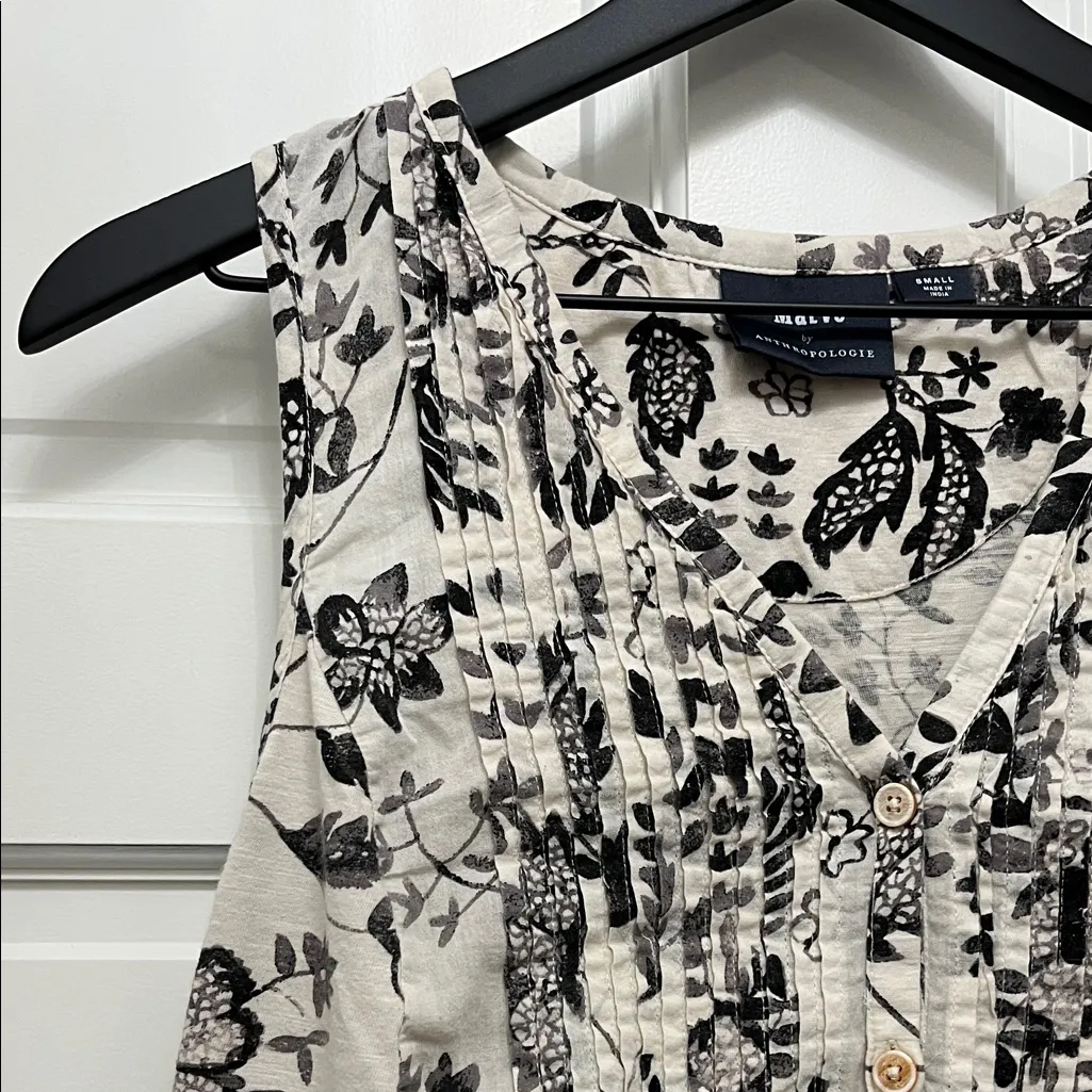 Maeve Black and Cream Floral 100% Cotton Sleeveless Blouse - Size Small - Image 2