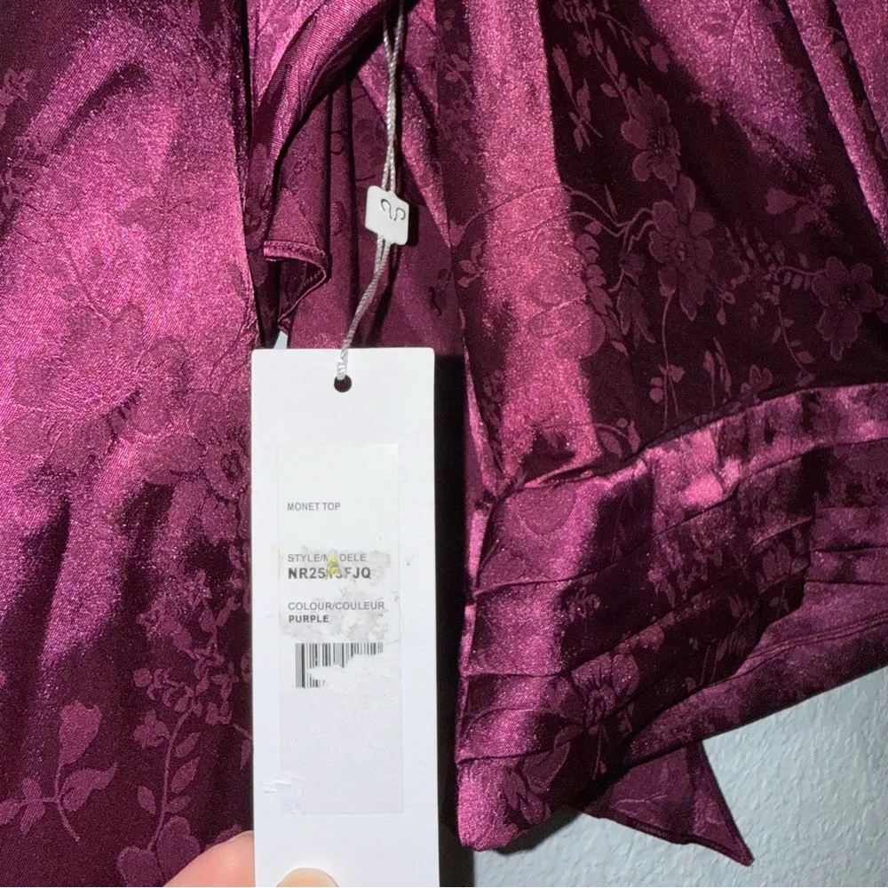 NWT Ronny Kobo Monet Floral Blouse M | Purple Satin
Draped Jacquard Top Size M - Image 6