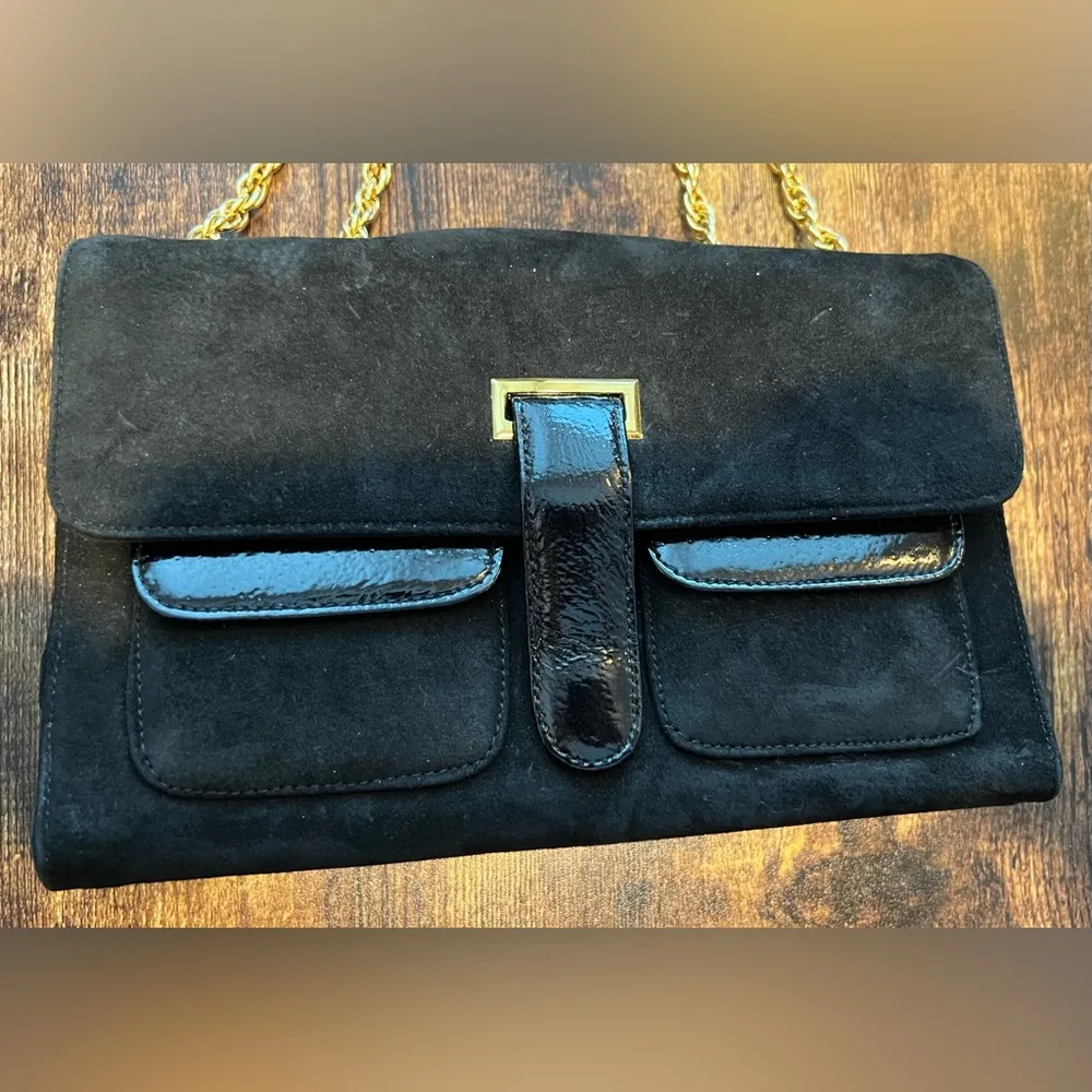 VINTAGE: Block | women’s classic suede handbag Gold - Image 6