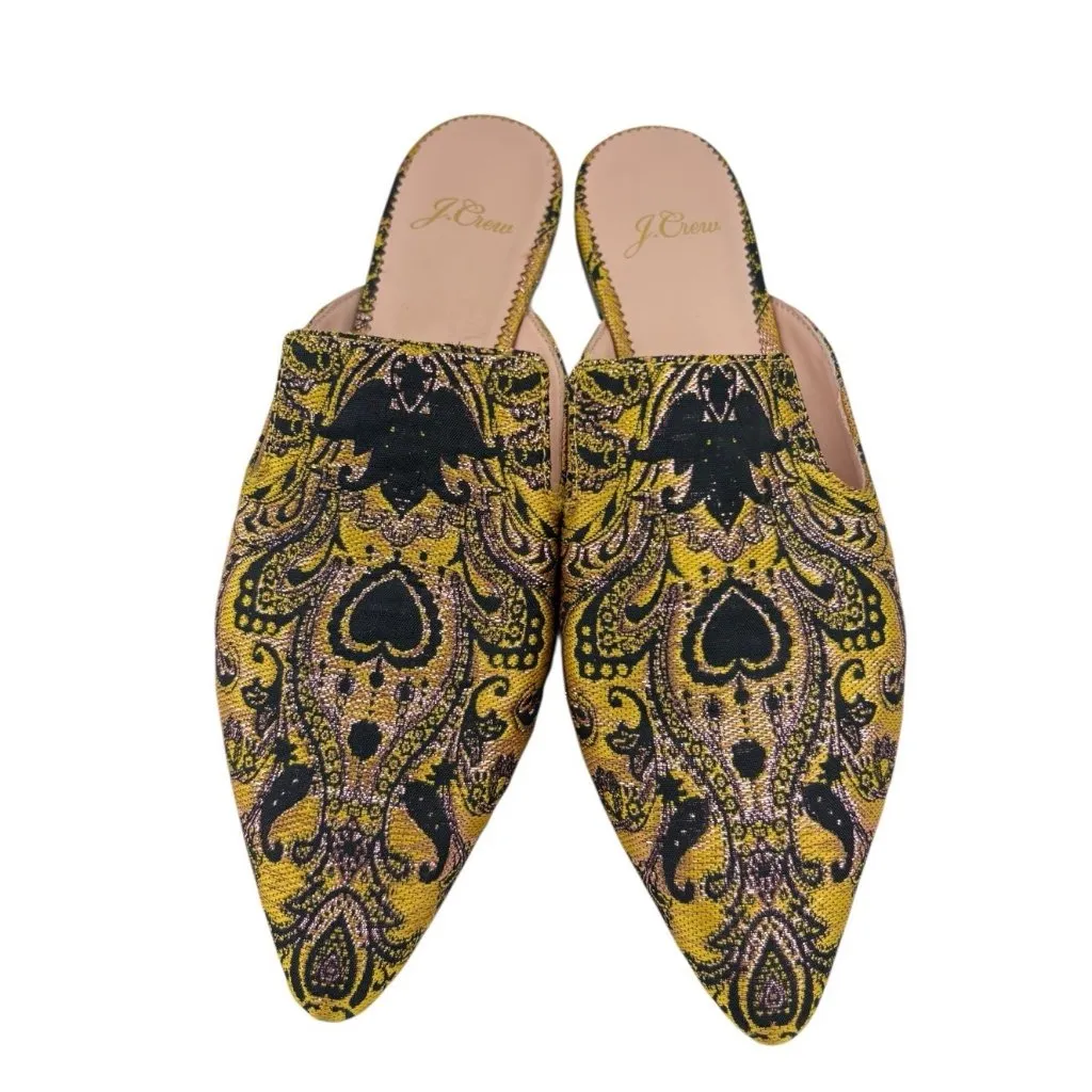 J. Crew Marna Emboirdered Slider Flat Womens 6.5 Metallic Quiet Luxury Mule Shoe Gold - Image 2