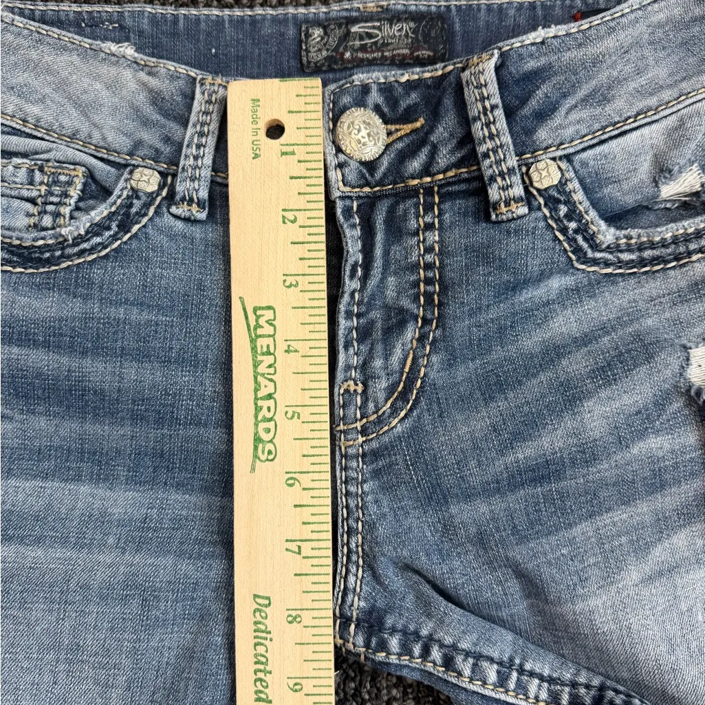 Silver Jeans Suki Mid Capri Denim Womens W28 X L23 Flower Embroidered Pockets - Image 2