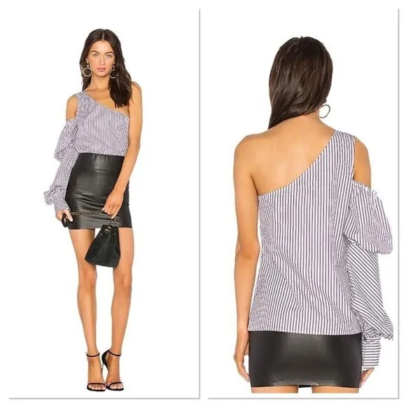 NWT Petersyn Lara Striped Top One Shoulder Tiered Sleeved Top in Empire Women XS Blue - Image 2