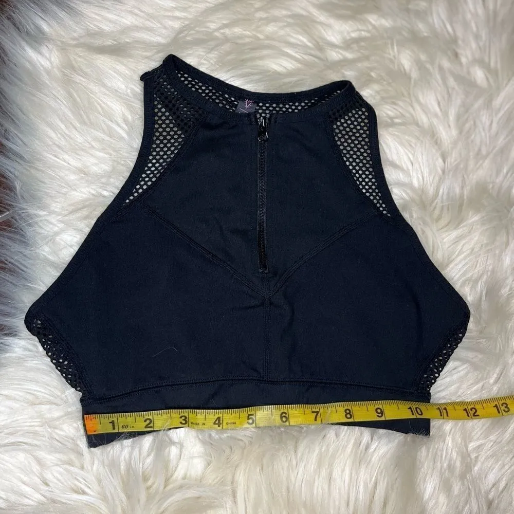 Betsey Johnson black Performance Zip Front Mesh Yoga Sports Bra sz small - Image 8