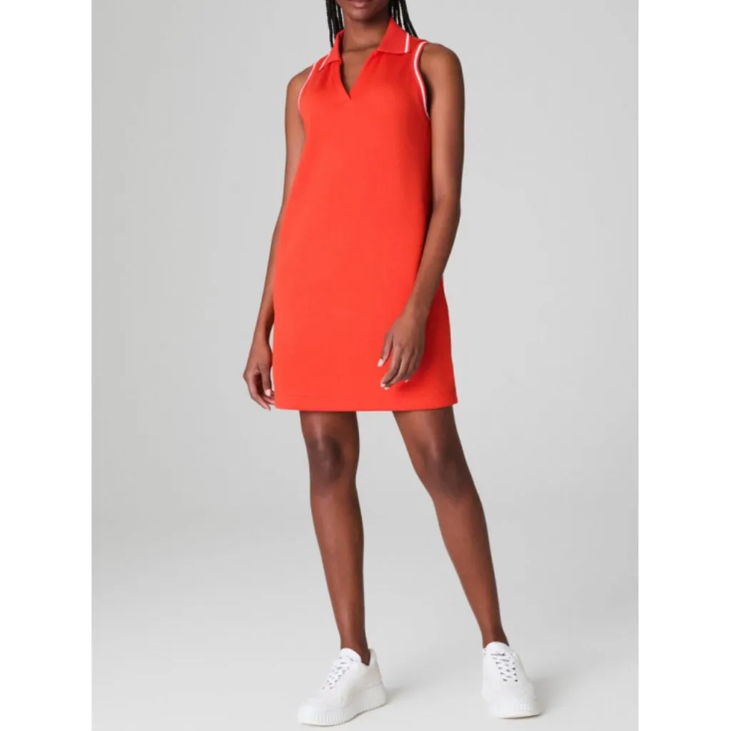 Spanx AirEssentials Pique Polo Tank Dress Poppy Orange White Preppy Tennis Mini - Image 3