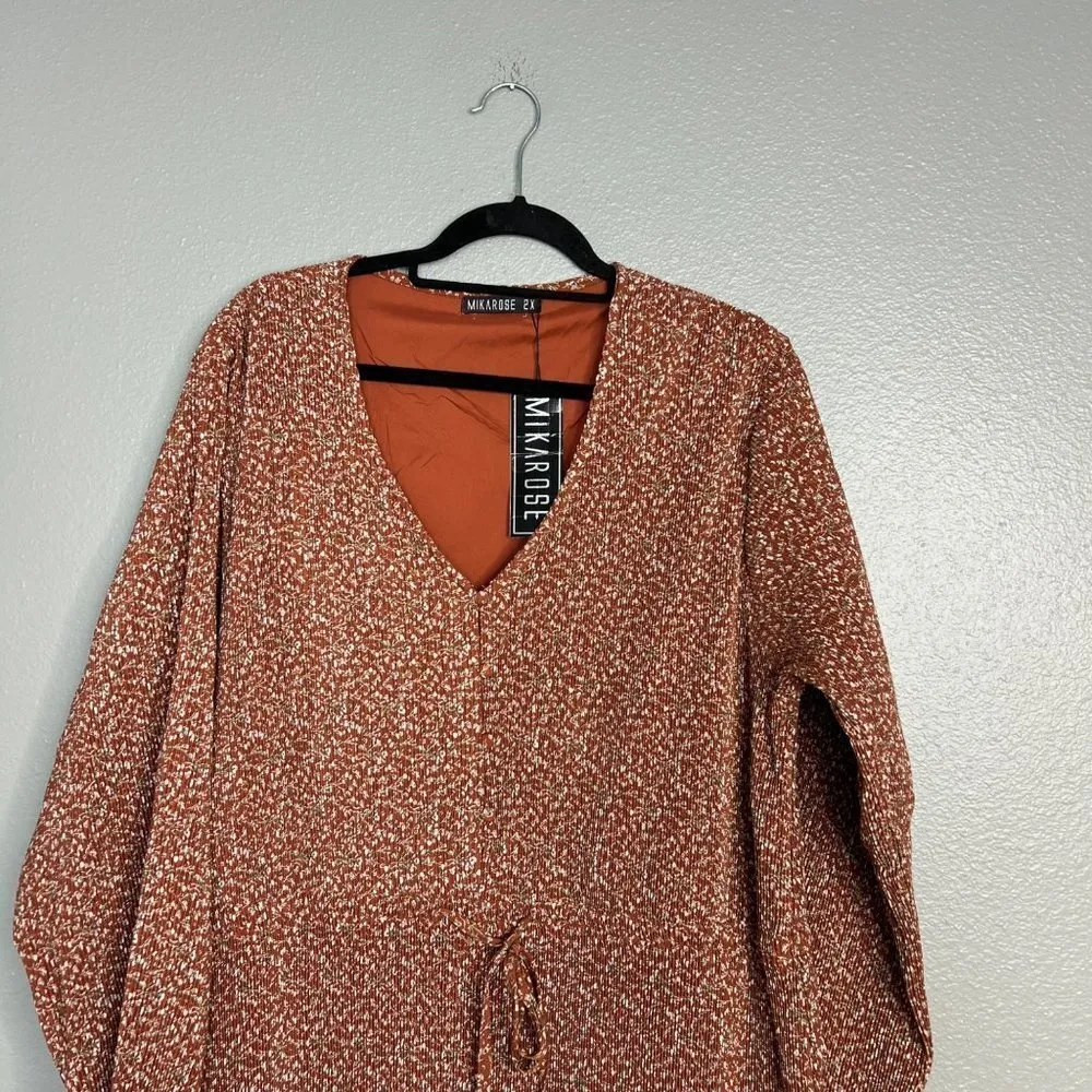 NWT Mikarose Ditzy Floral Accordian Pleat Long Sleeve Midi Dress V-Neck‎ Plus 2X - Image 3