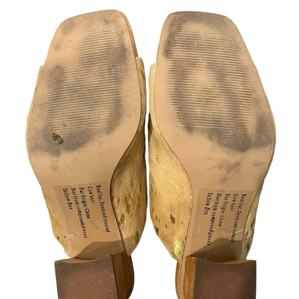 Yellow Box Cataline Calf Hair Leather Upper Slip On Block Heel Sandals Sz 10 - Image 12