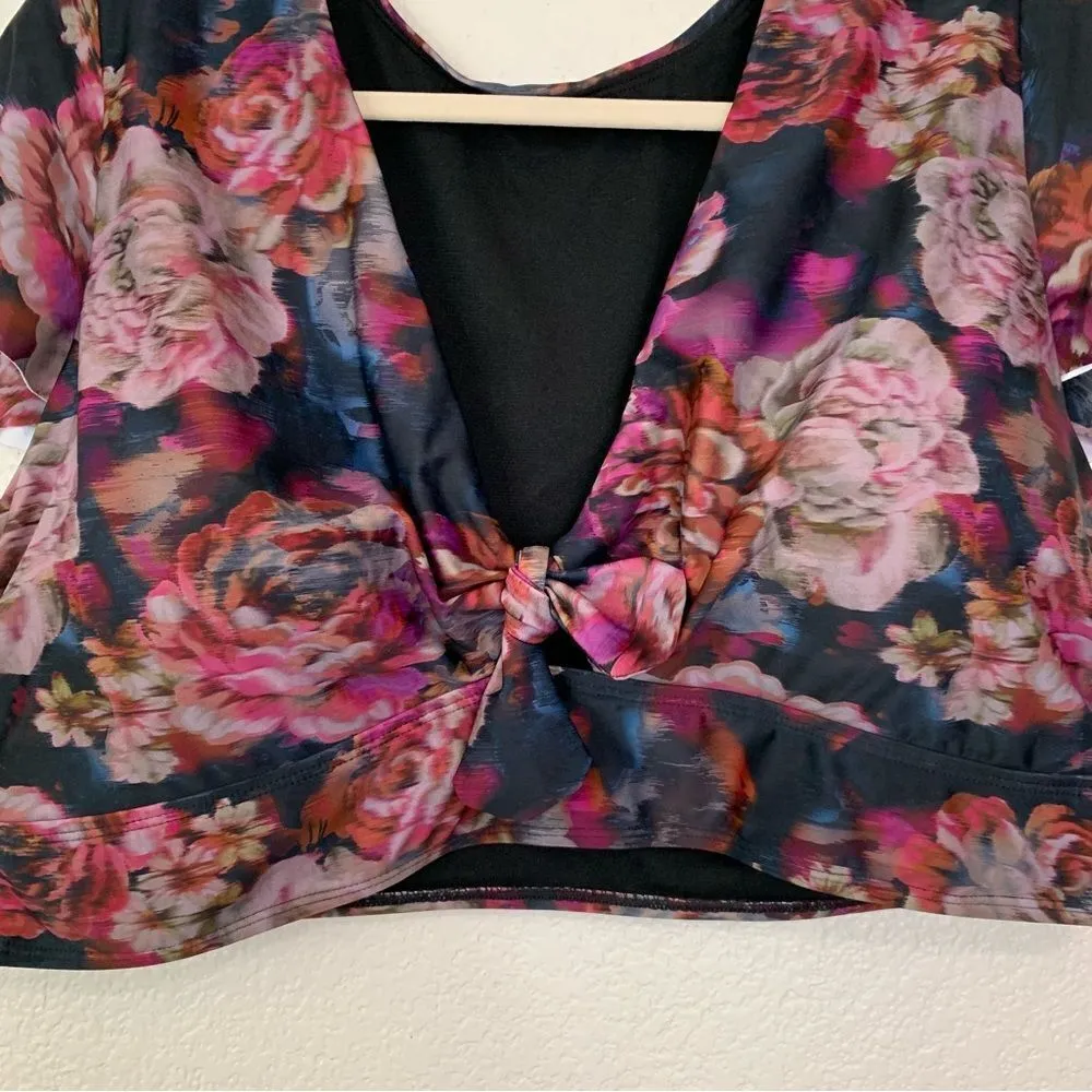 NWT Torrid Floral Wire Free Front Tie Short Sleeves Bikini Top - Image 3