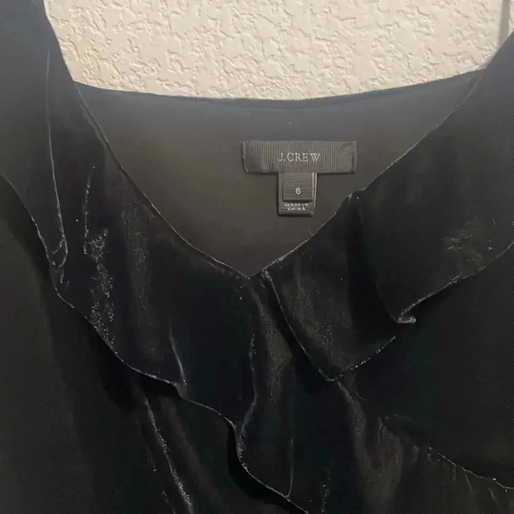 JCrew size 6 black velvet ruffle cami/tank - Image 2